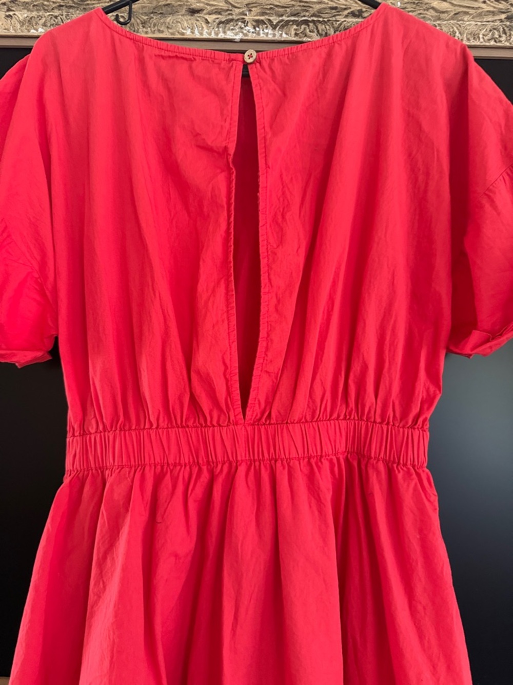 Free People Bright Red Short-Sleeve Waist-Defined Tunic - Picture 2 of 2